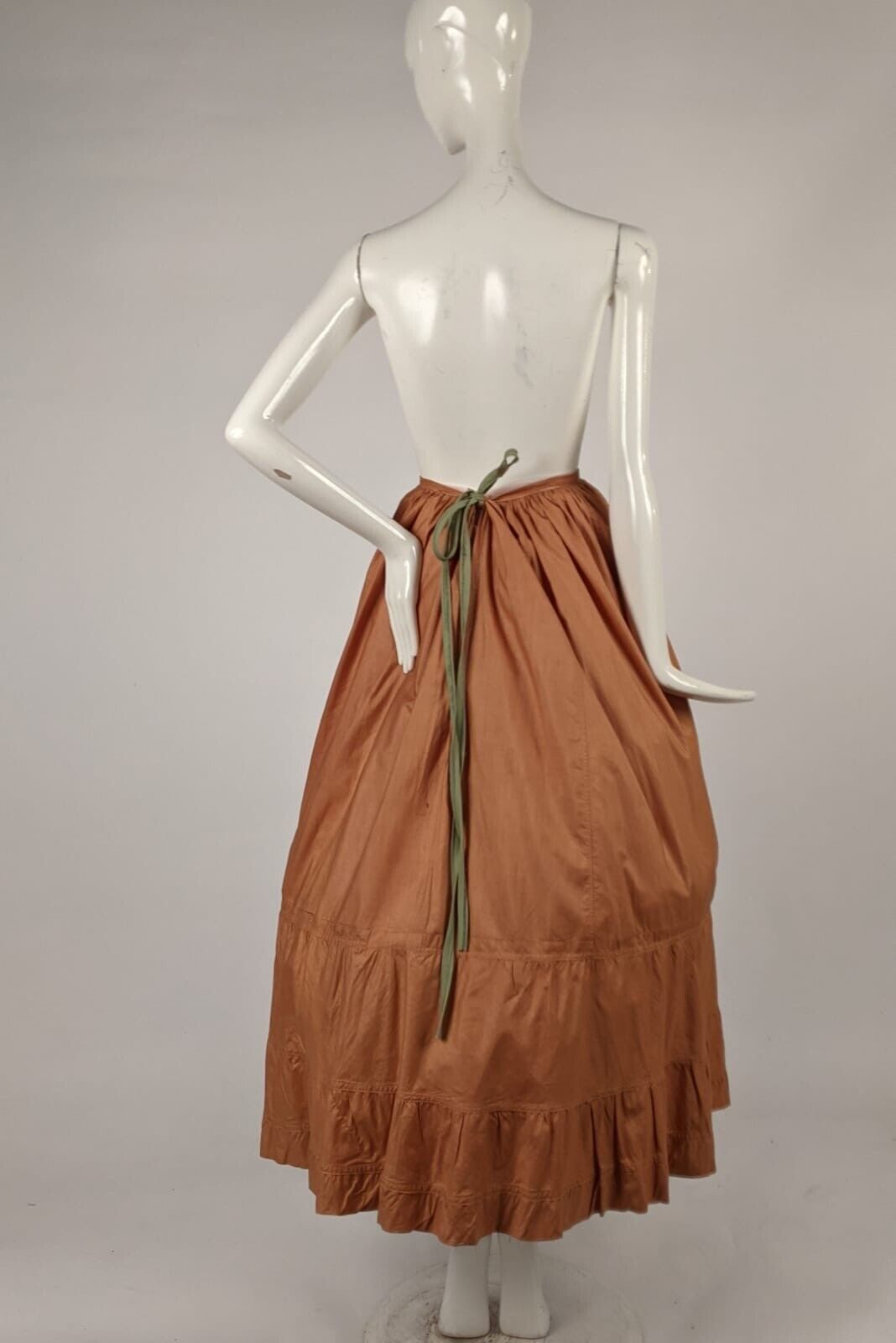 VICTORIAN 19TH C BUTTERSCOTCH POLISHED COTTON PETTICOAT W RUFFLE BOTTOM - Fresh Stock Dated March 2026