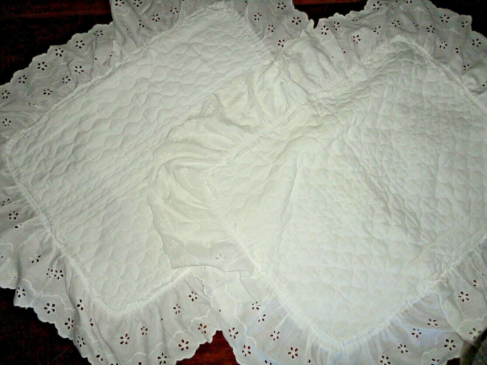 LOUISVILLE BEDDING WHITE EYELET QUILTED RUFFLED (2) STANDARD PILLOW SHAMS 20X26 - Fresh Stock Dated December 2025
