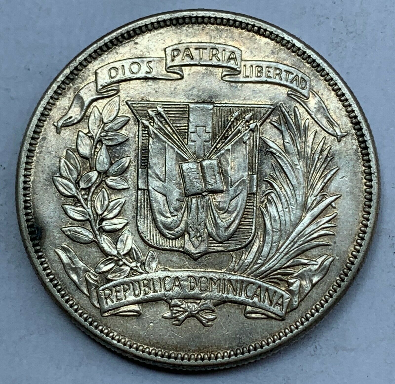 Dominican Republic Silver 1 Peso 1955 - 25 Anniversario De La Era De Trujillo - Fresh Stock Dated February 2026