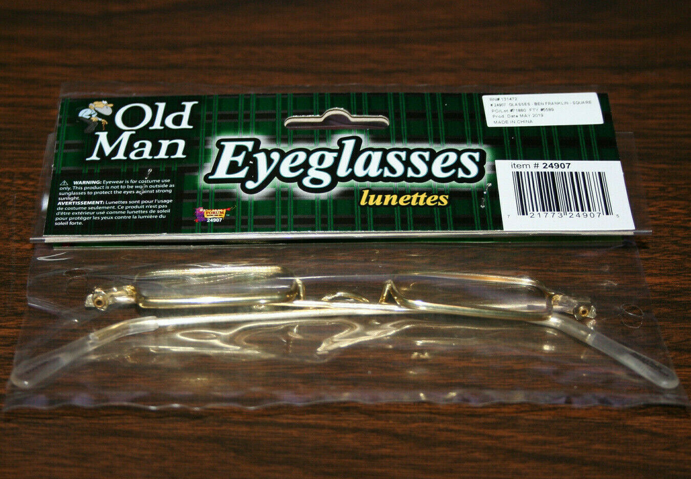 Granny Glasses Child gold metal frame non prescription flat lens male female - Fresh Stock Dated February 2026