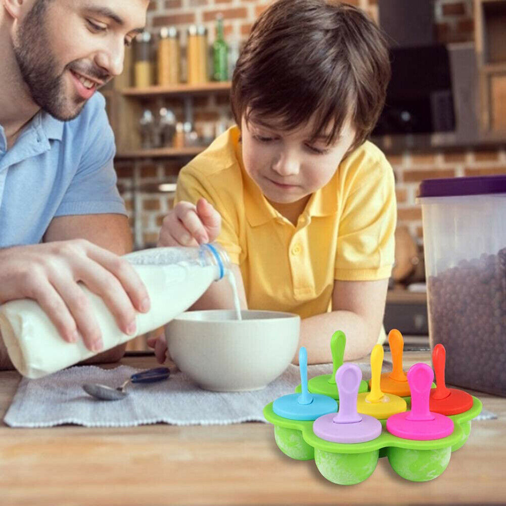 7 Hole Ice Cream Mold Silicone Freeze Popsicle with Stick DIY Form Mould - Fresh Stock Dated February 2026