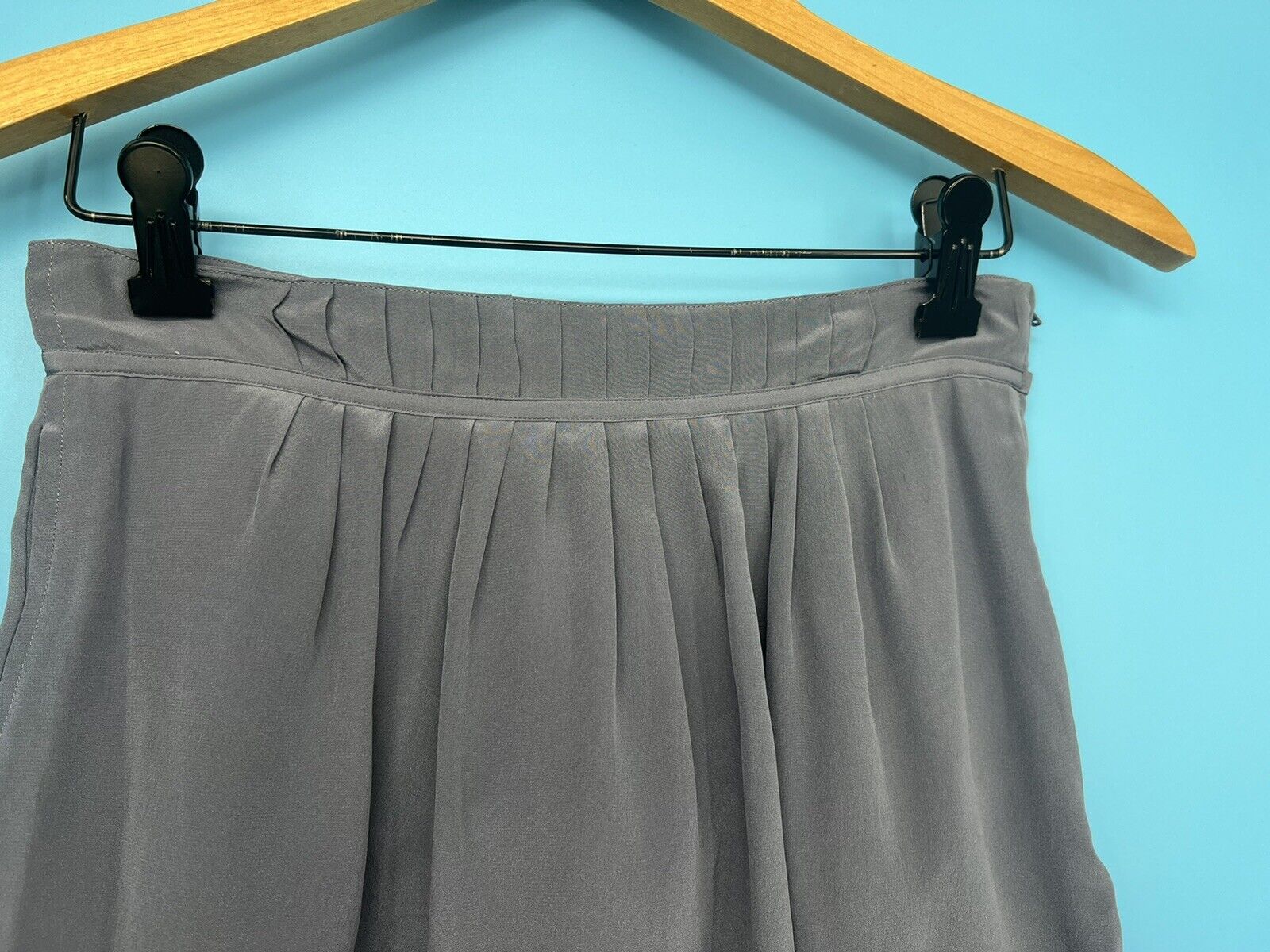 Vintage Serge Nancel Paris Women's Dusty Blue Y2K Pure Silk Skirt Size: 36 - Fresh Stock Dated March 2026