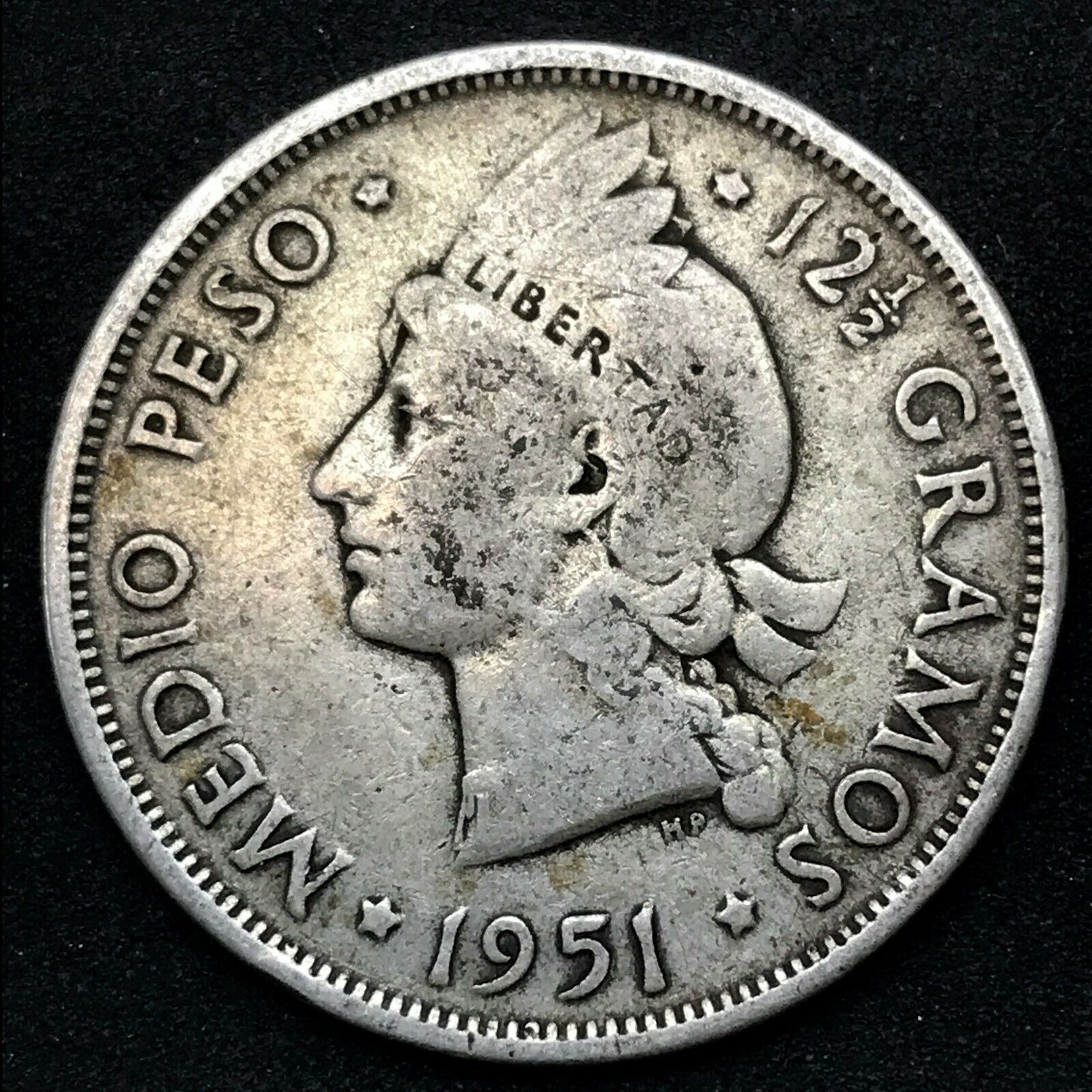 1951- Dominican Republic MEDIO - 1/2 Peso 0.900 Silver Coin- Rare. Km # 21. C#2 - Fresh Stock Dated February 2026