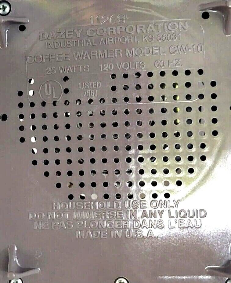 Vintage Dazey Coffee Warmer   CW-10   25 Watt Tea Soup Beverage Cup Mug Warmer - Fresh Stock Dated February 2026