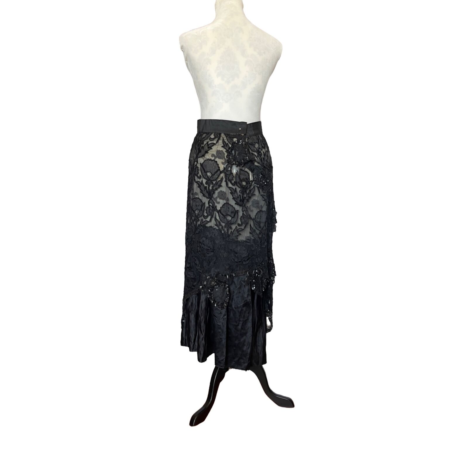 Antique Victorian Mourning Silk and Burnout Velvet Long Skirt - Fresh Stock Dated March 2026