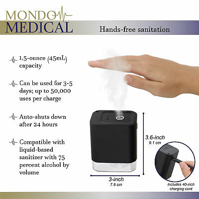 MonMed Automatic Hand Sanitizer Dispenser Spray Black Pump Cordless Mist - Fresh Stock Dated December 2025