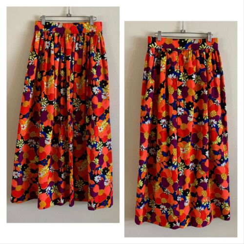 70s Handmade Hawaiian Barkcloth MAXI SKIRT Pop Art Daisy Boho Lounge Aloha VTG - Fresh Stock Dated February 2026