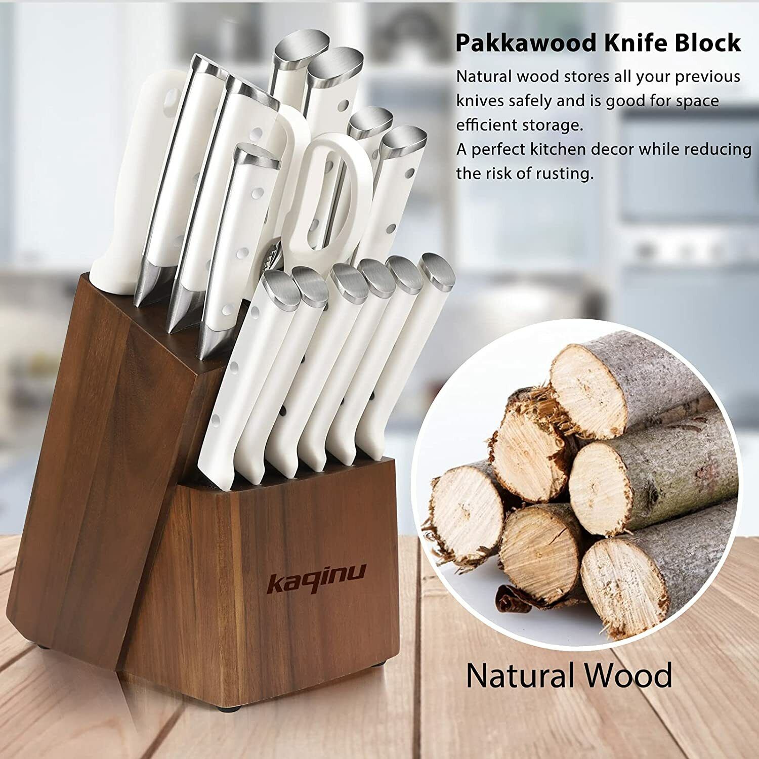 Knife Set, 16-Piece Kitchen Knife Set with Block Wooden German Stainless Steel - Fresh Stock Dated February 2026