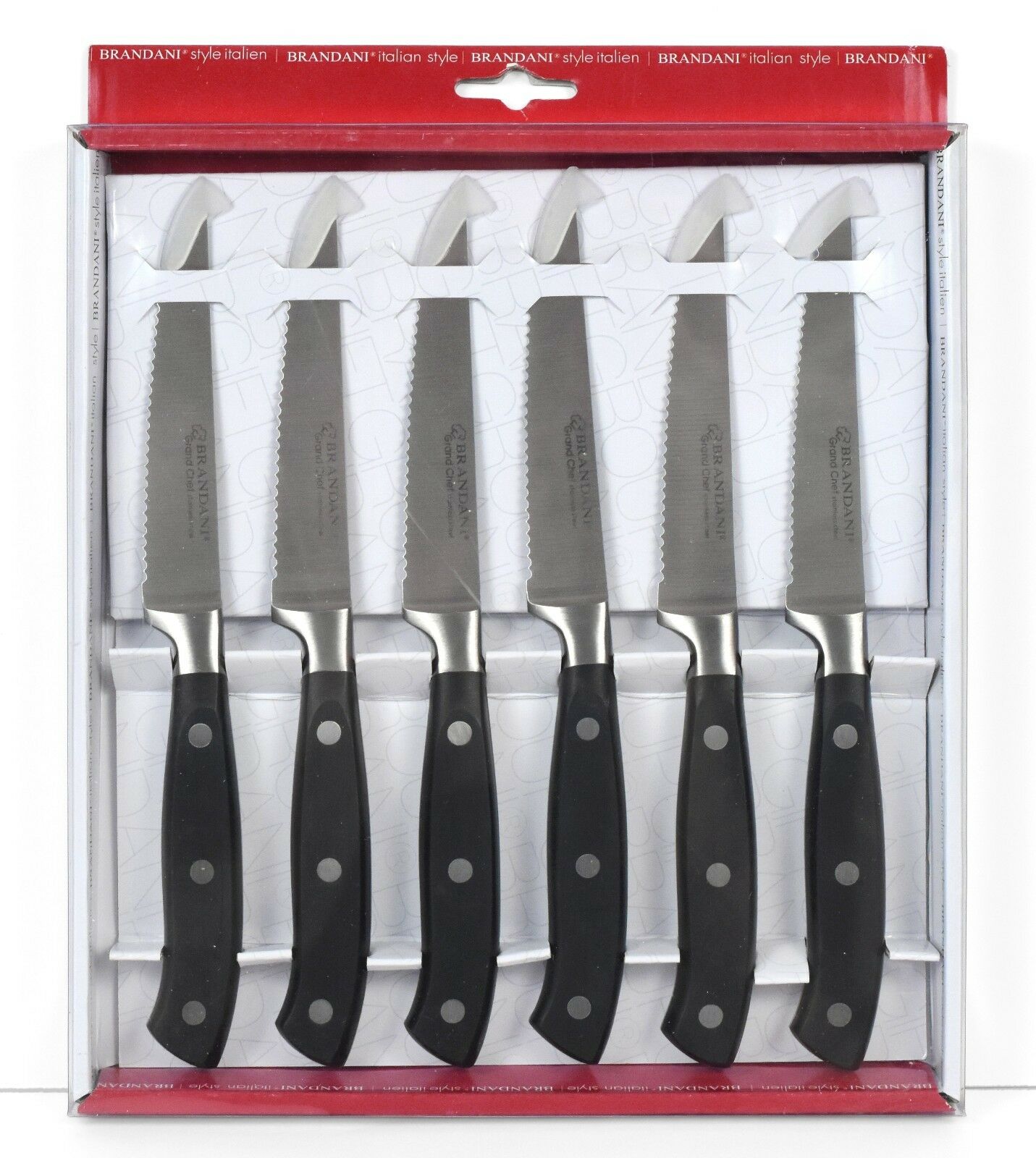 *NEW* 6 x Brandani Forged Stainless Steel Steak Knives - Black Handles *NIB* - Fresh Stock Dated January 2026