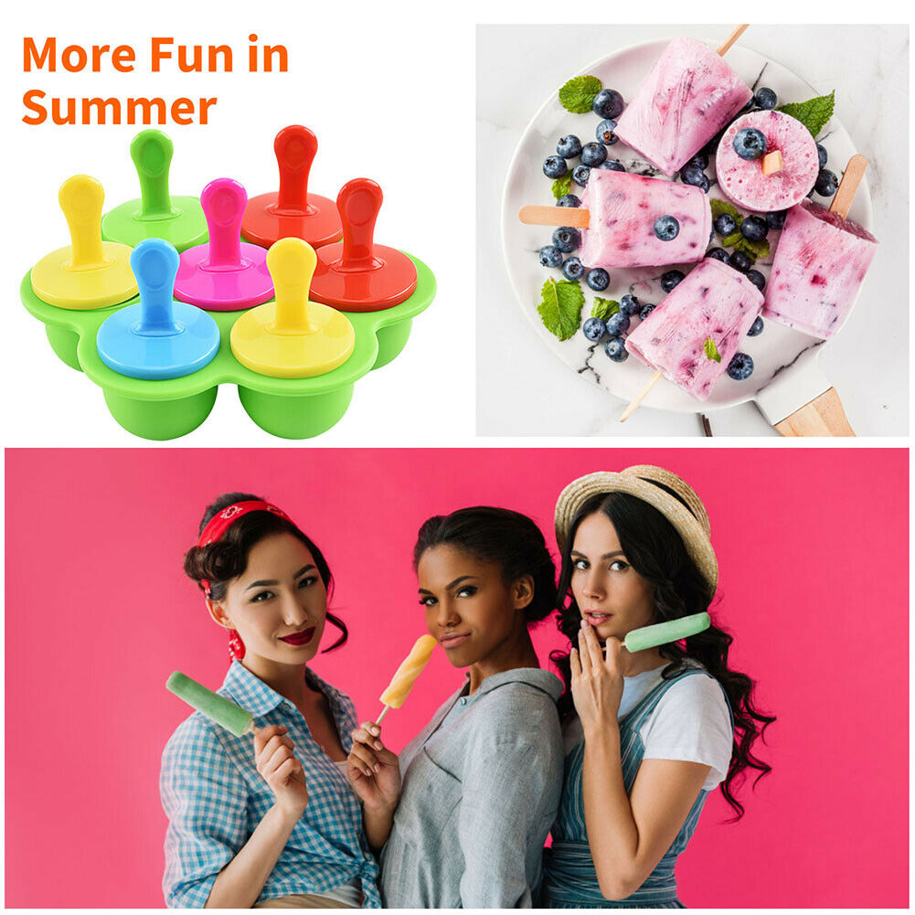 7 Hole Ice Cream Mold Silicone Freeze Popsicle with Stick DIY Form Mould - Fresh Stock Dated February 2026