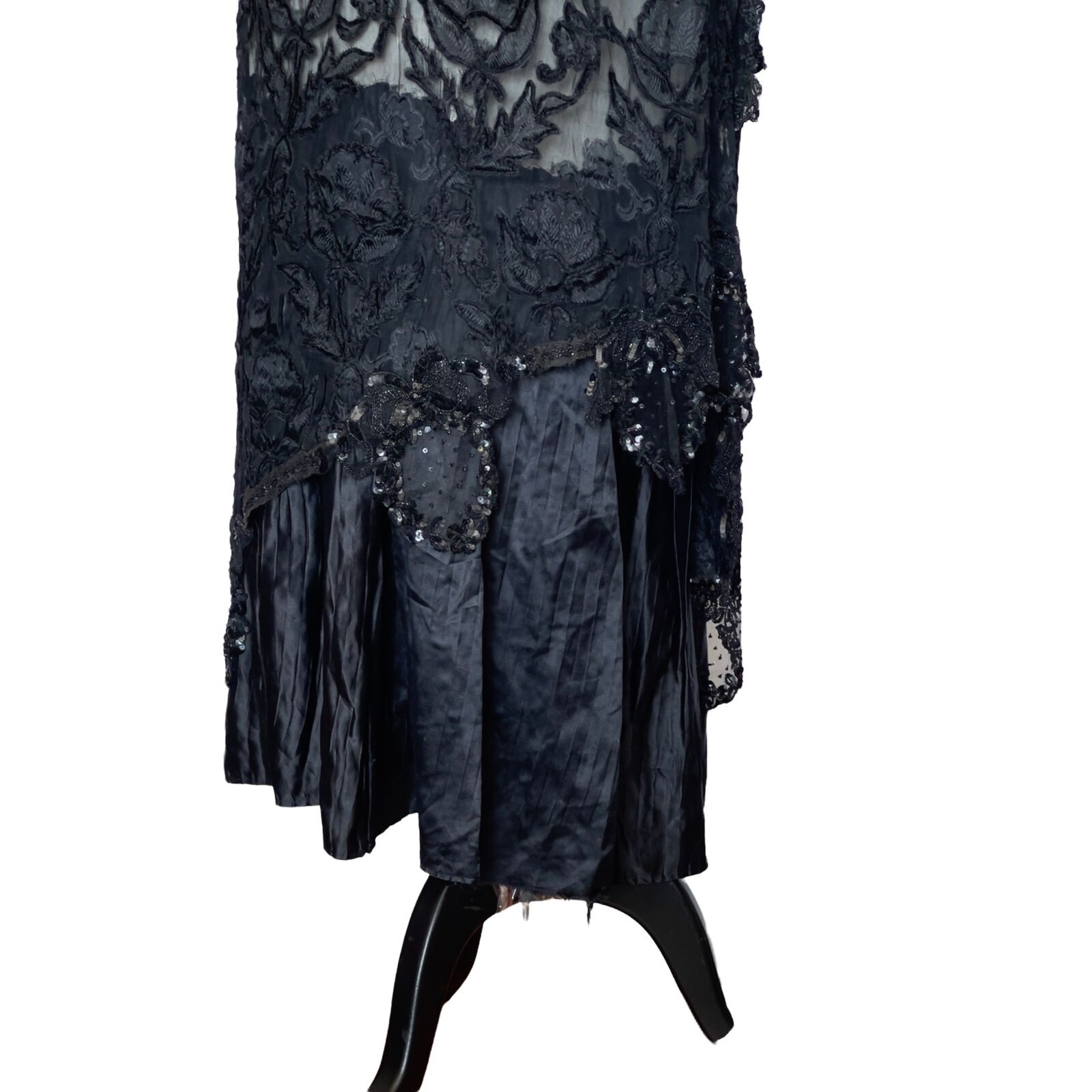 Antique Victorian Mourning Silk and Burnout Velvet Long Skirt - Fresh Stock Dated March 2026
