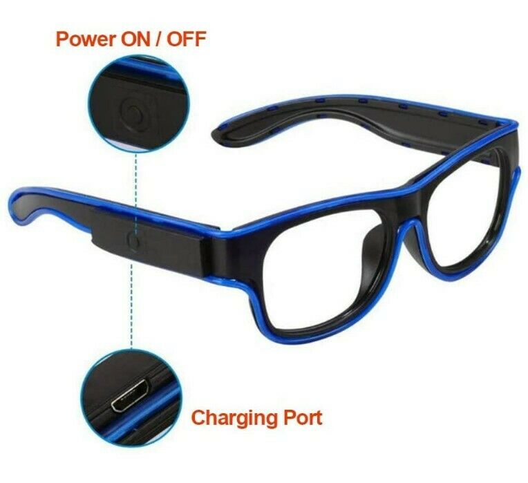 Wireless Rave Neon LED Party Glasses Rechargeable USB HOT FAST SHIPPING 7 Colors - Fresh Stock Dated December 2025