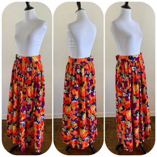 70s Handmade Hawaiian Barkcloth MAXI SKIRT Pop Art Daisy Boho Lounge Aloha VTG - Fresh Stock Dated February 2026