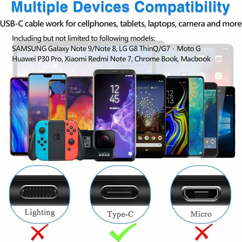 USB C 3A Fast Charging Cable, 2 Pack 10FT Extra Long Durable Braided Grey - Fresh Stock Dated February 2026