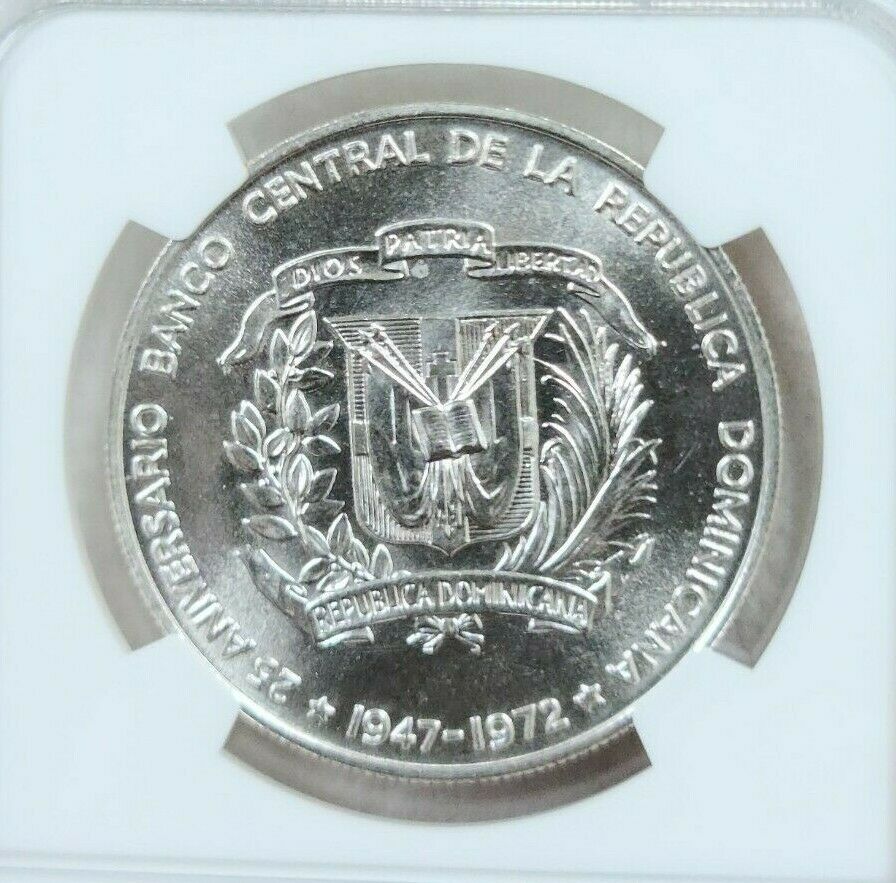 1972 DOMINICAN REPUBLIC SILVER 1 PESO CENTRAL BANK ANNIV NGC MS 67 RARE TOP POP - Fresh Stock Dated December 2025