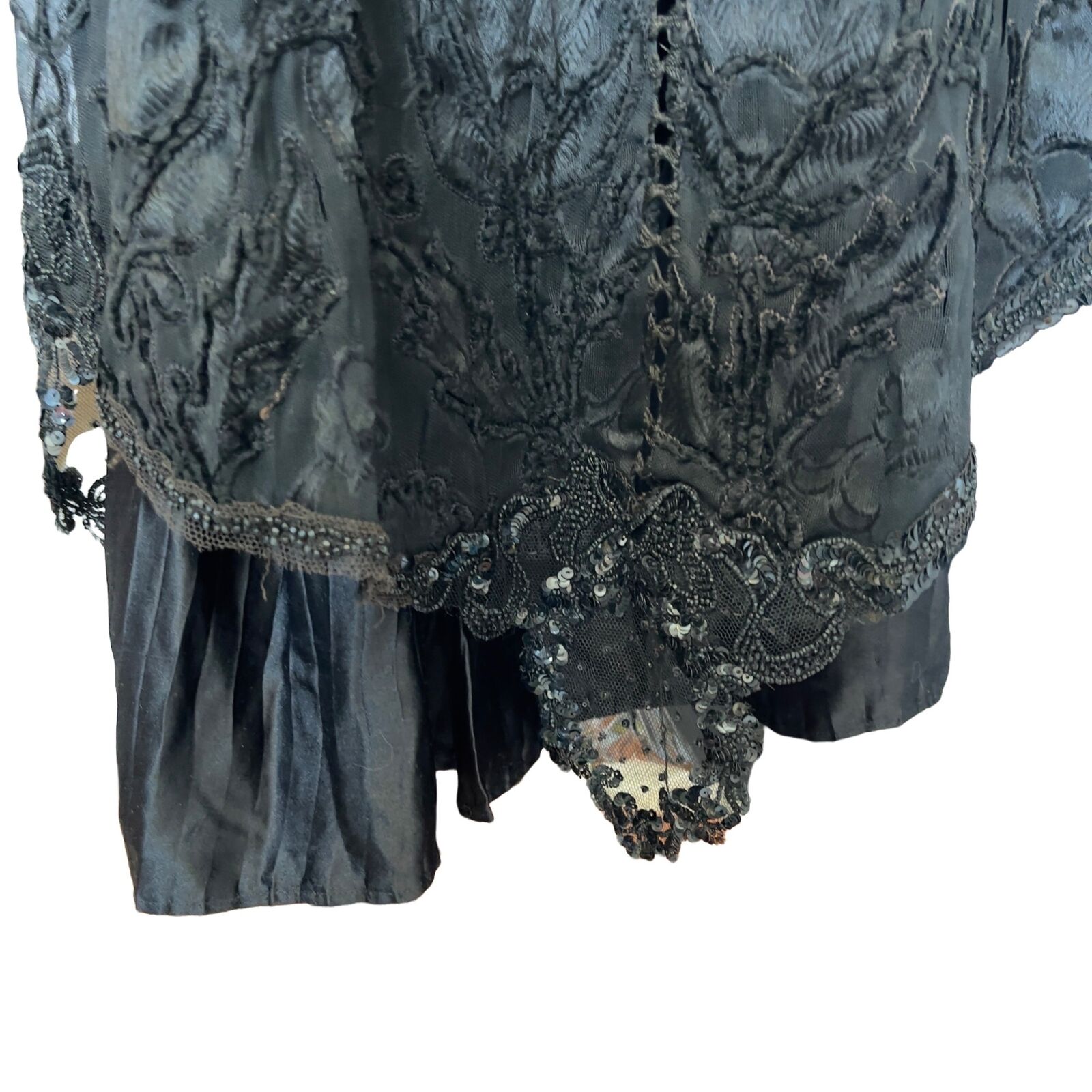 Antique Victorian Mourning Silk and Burnout Velvet Long Skirt - Fresh Stock Dated March 2026