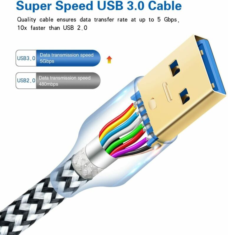 Besgoods 4-Pack - Nylon Braided 6ft USB 3.0 Extension Cable white - Fresh Stock Dated February 2026