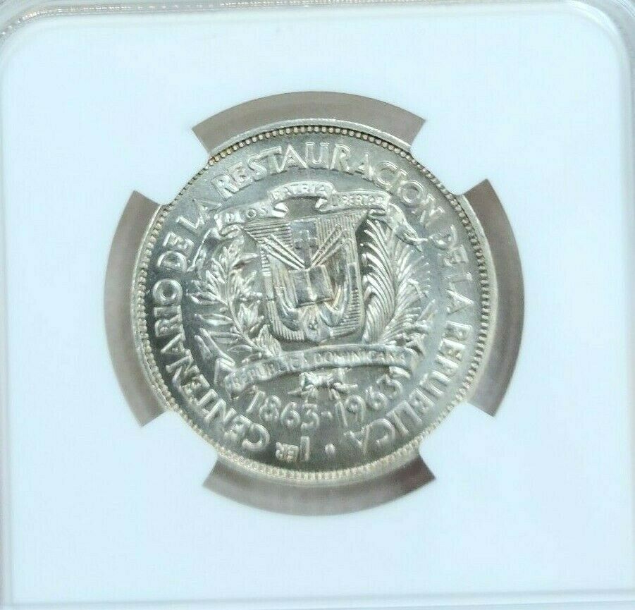 1963 DOMINICAN REPUBLIC SILVER 1/2 PESO NATIVE PRINCESS NGC MS 66 SCARCE BEAUTY - Fresh Stock Dated February 2026