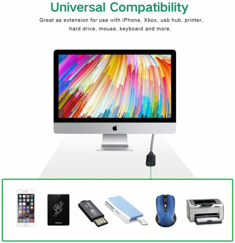 Besgoods 4-Pack - Nylon Braided 6ft USB 3.0 Extension Cable white - Fresh Stock Dated February 2026