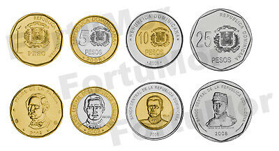 DOMINICAN REPUBLIC 5 (x) SET OF 4 COINS, 1 5 10 25 PESOS 2008 2015, UNC (20 PCS) - Fresh Stock Dated December 2025