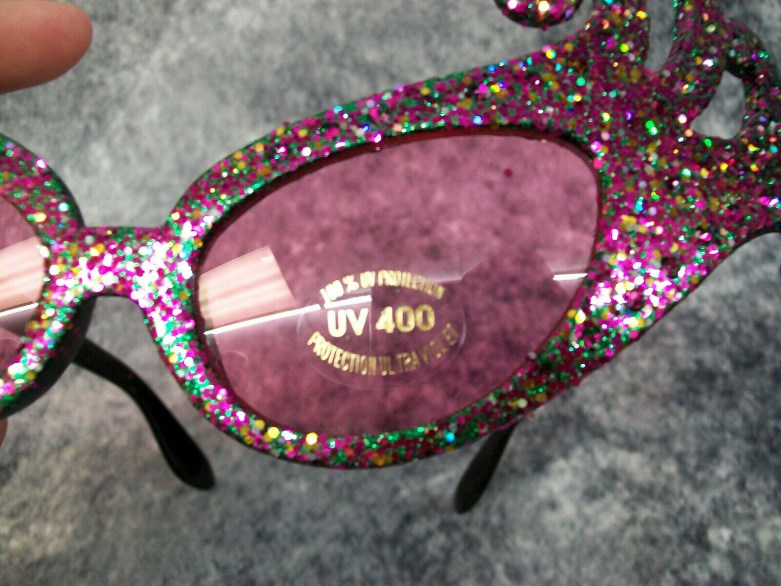 Purple Green Glitter Dame Costume Glasses Retro Cat Eye Edna Face Furniture 60's - Fresh Stock Dated December 2025
