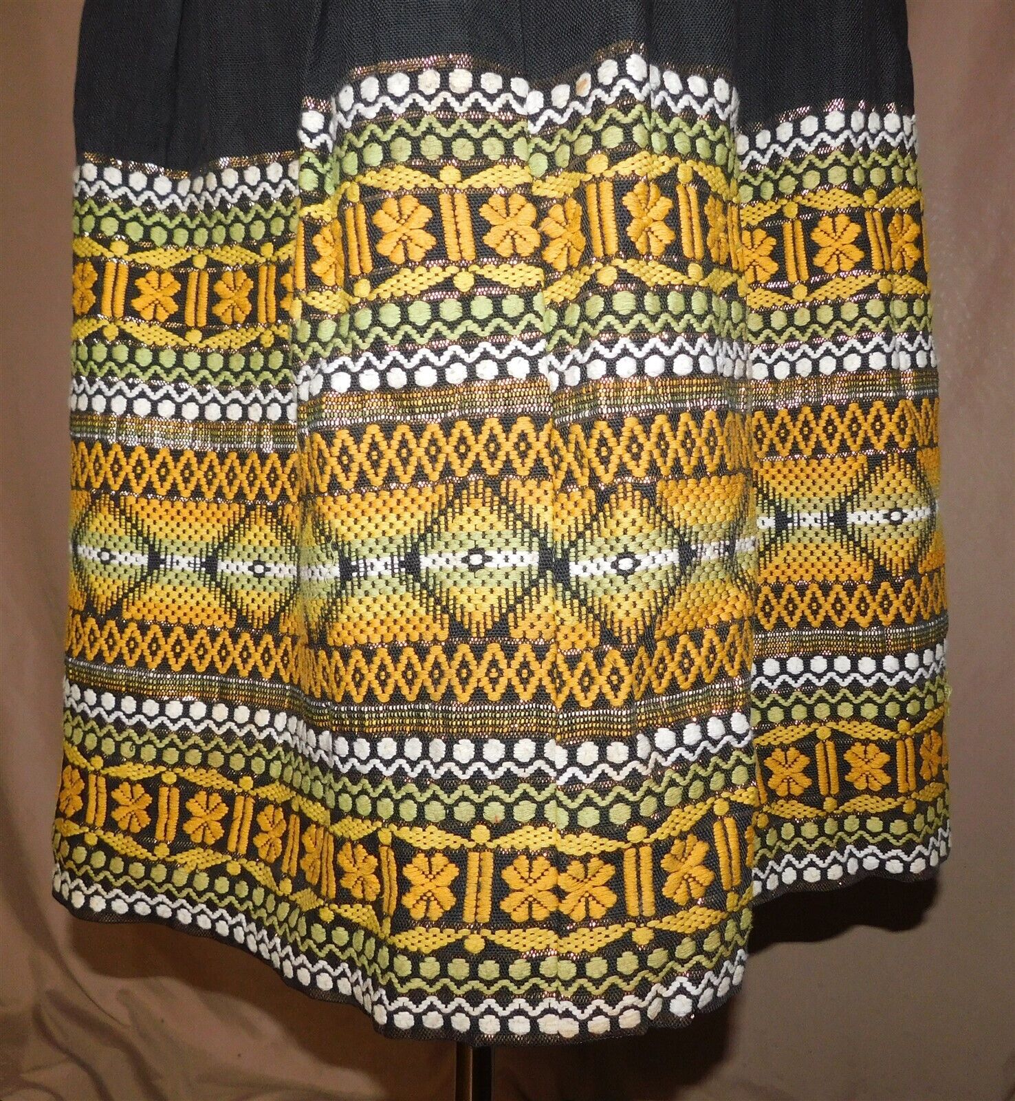 Vtg Artes Guatemaltecas Hand Woven Skirt Black Green Gold Guatemala Size 16 - Fresh Stock Dated March 2026