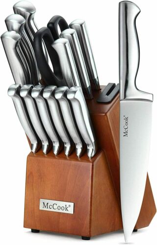 McCook MC29 15-Piece Kitchen Cutlery Set Knife Block Set Built-in Sharpener - Fresh Stock Dated December 2025