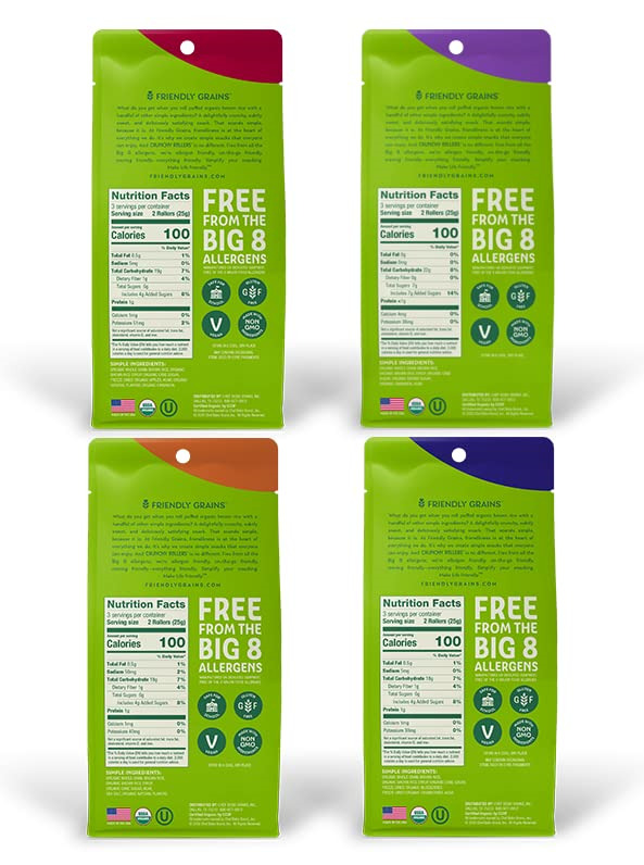 Friendly Grains - Crunchy Rollers - Organic Rice Snacks -Variety, 4 Packs of 6 - Fresh Stock Dated February 2026