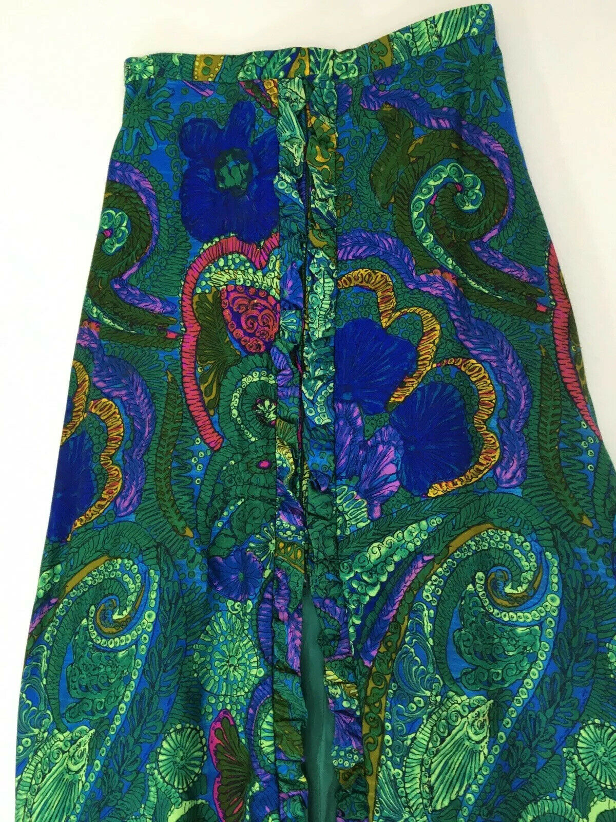 Vintage 60s 70s Mod Floral Paisley Maxi Skirt Ruffle Hem Front Zip Leslie Fay M - Fresh Stock Dated February 2026