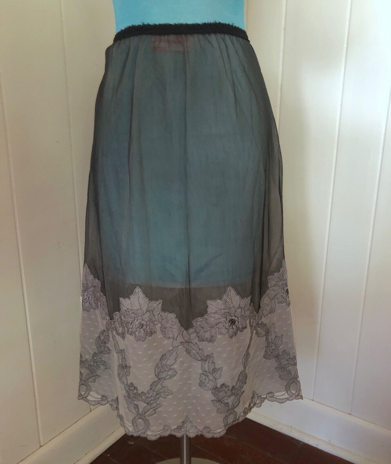 Vintage Schiaparelli Paris NY 40s? sheer black embroidered lace slip Skirt M EUC - Fresh Stock Dated March 2026