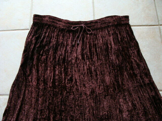 womens vintage M/L brown crushed velvet broomstick maxi skirt - Fresh Stock Dated February 2026