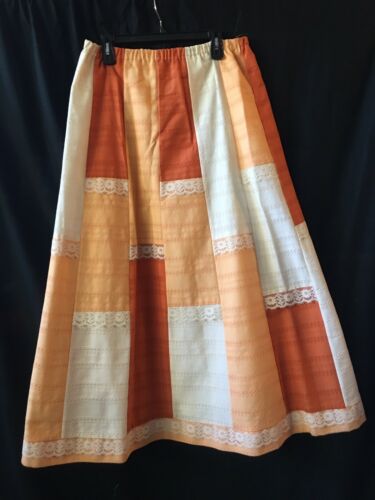 Vtg 70s Carefree Fashions M Long Prairie Boho Cottagecore Skirt Patchwork Peach - Fresh Stock Dated February 2026