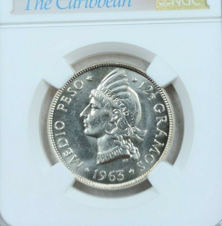 1963 DOMINICAN REPUBLIC SILVER 1/2 PESO NATIVE PRINCESS NGC MS 66 SCARCE BEAUTY - Fresh Stock Dated February 2026