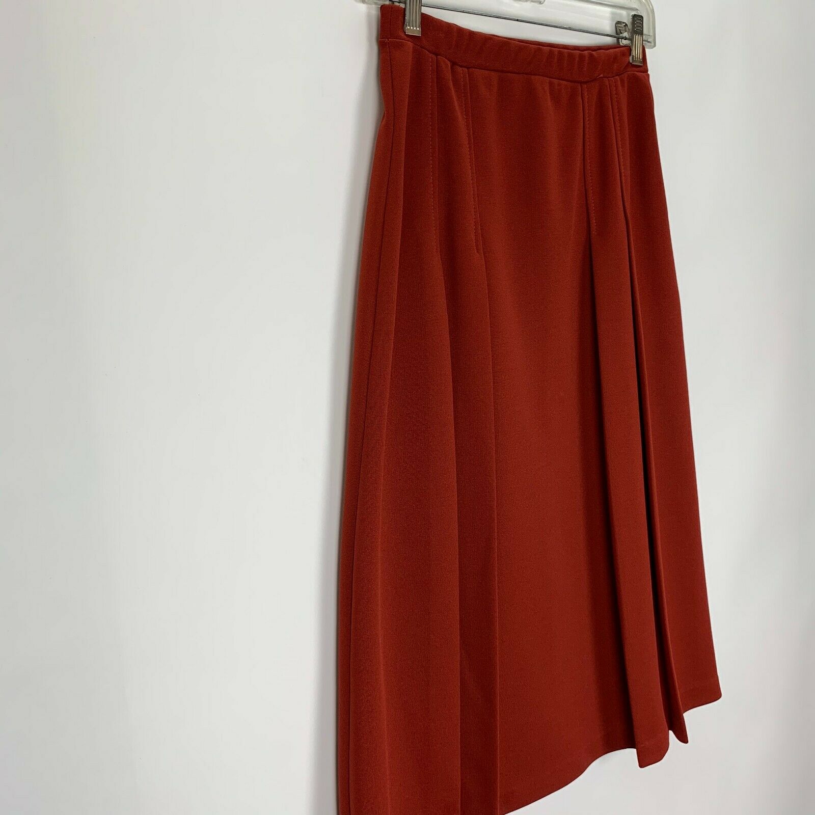 Vintage 70s Bogart of Texas Size 7 8 Rust Midi Skirt Mod GoGo Double Knit XS S - Fresh Stock Dated March 2026