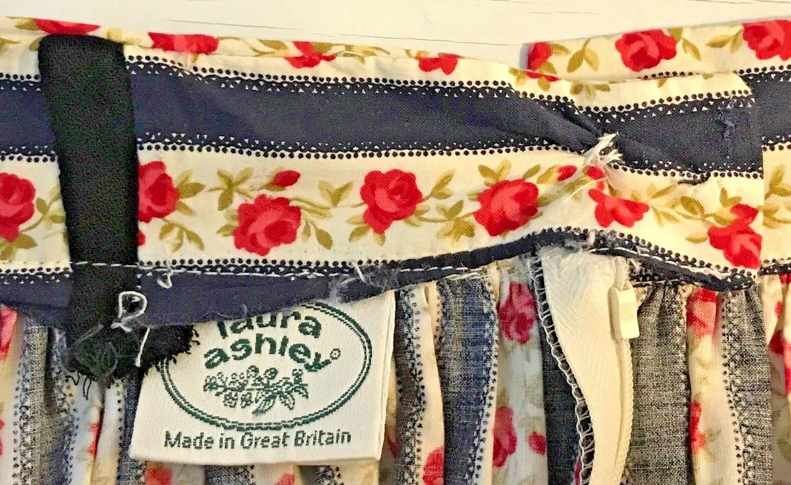 Vtg Laura Ashley Cotton Long Full Circle Tiered Skirt Sz 14 Waist Let Out 3