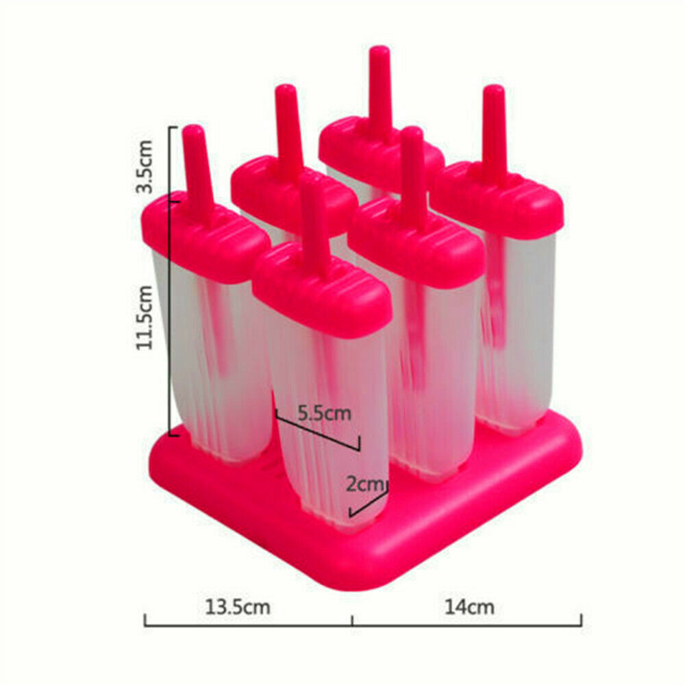 DIY Pop Frozen Mold 6 Cell Ice Cream Popsicle Maker Lolly Mould Tray Kitchen - Fresh Stock Dated February 2026