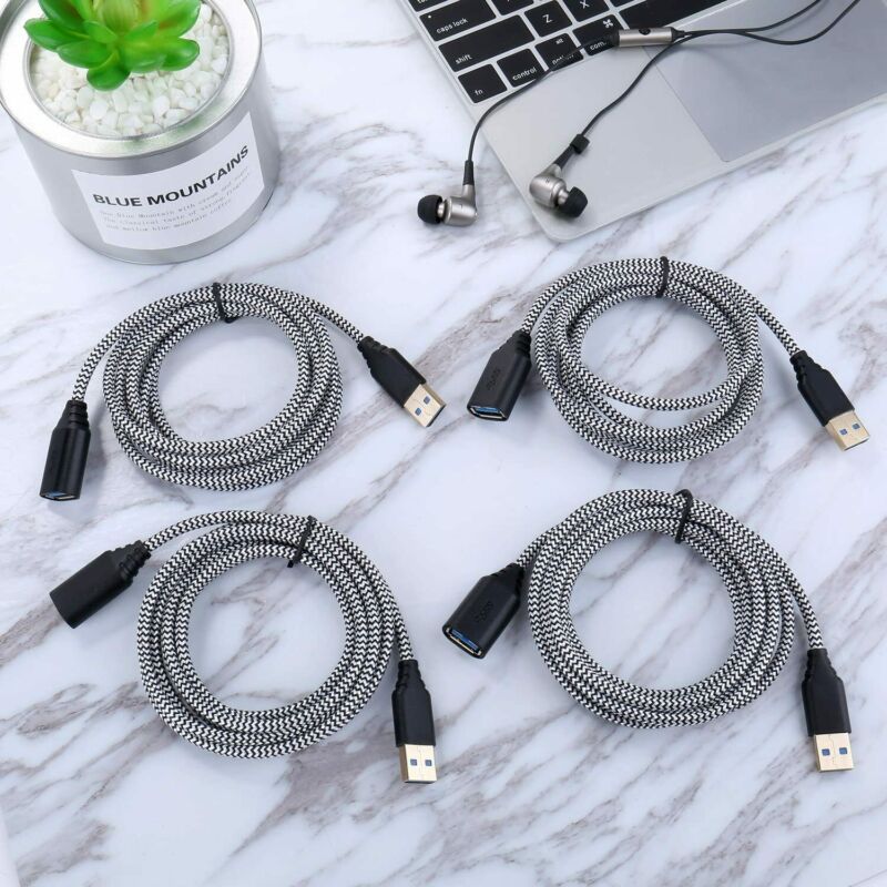 Besgoods 4-Pack - Nylon Braided 6ft USB 3.0 Extension Cable white - Fresh Stock Dated February 2026
