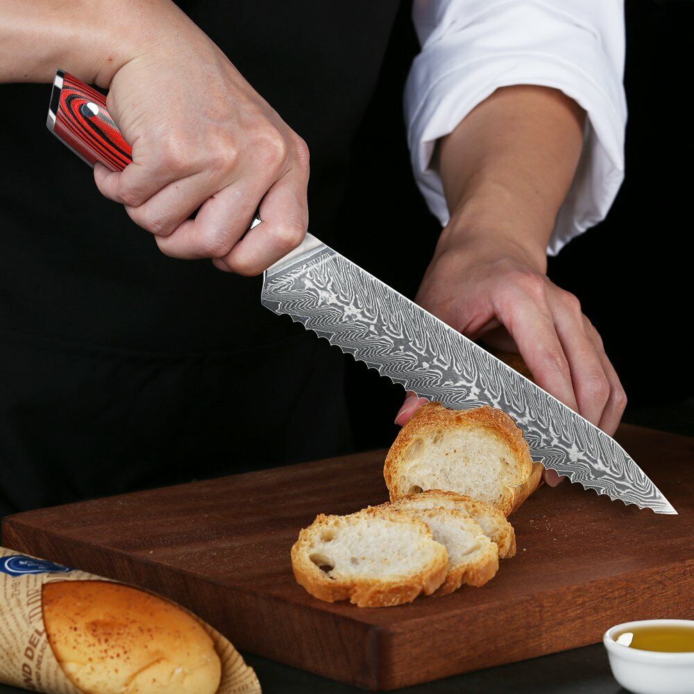 TURWHO 8inch Bread Knife 67-Layer Japanese VG10 Damascus Steel Kitchen Knives - Fresh Stock Dated February 2026