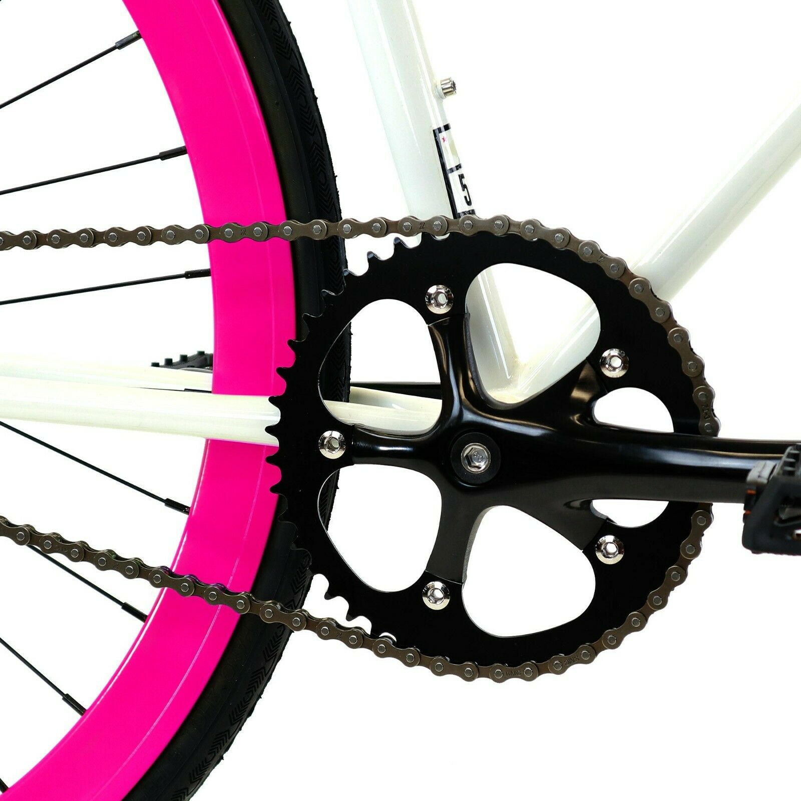 Golden Cycles Fixed Gear Single Speed Bike Bicycle Dahlia White Pink 41 CM - Fresh Stock Dated February 2026