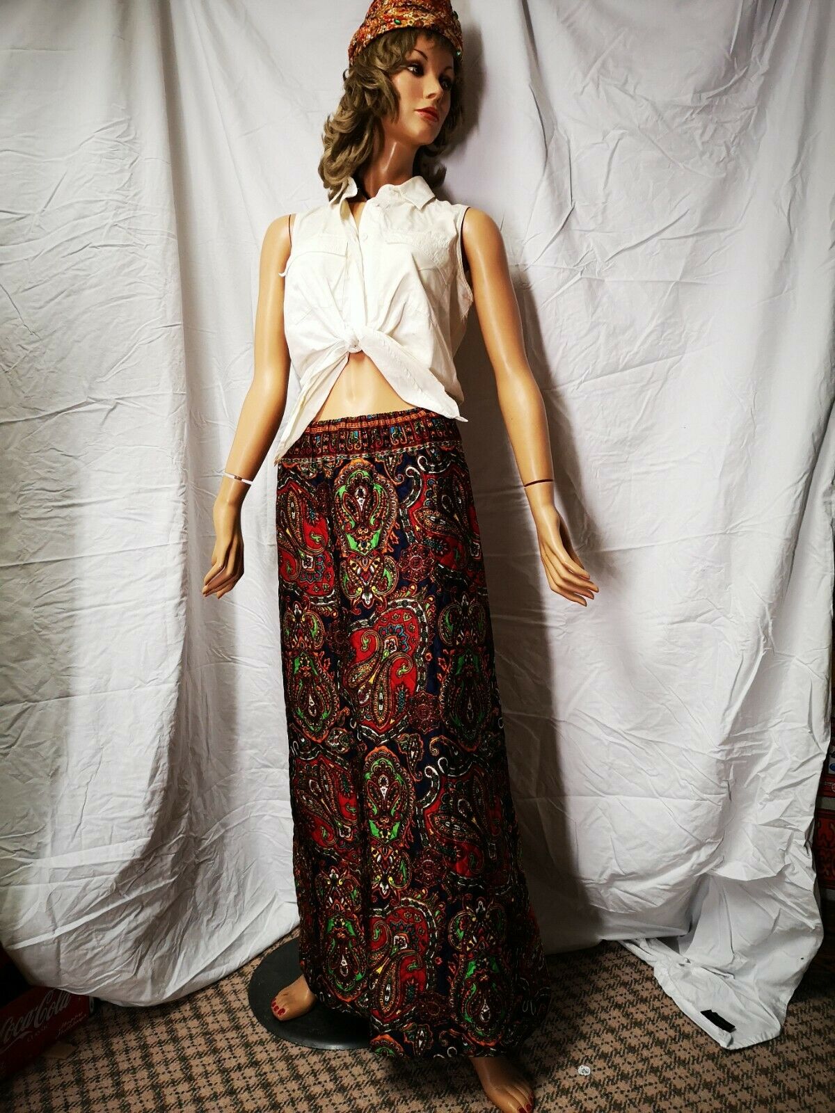 Vintage 70's Women's PSYCHEDELIC Paisley Print MAX yoga Skirt - Fresh Stock Dated March 2026