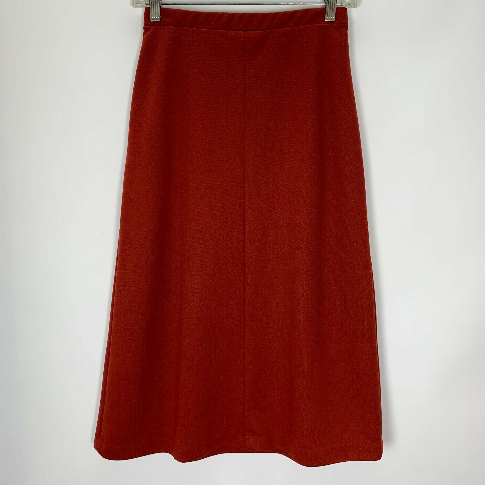 Vintage 70s Bogart of Texas Size 7 8 Rust Midi Skirt Mod GoGo Double Knit XS S - Fresh Stock Dated March 2026