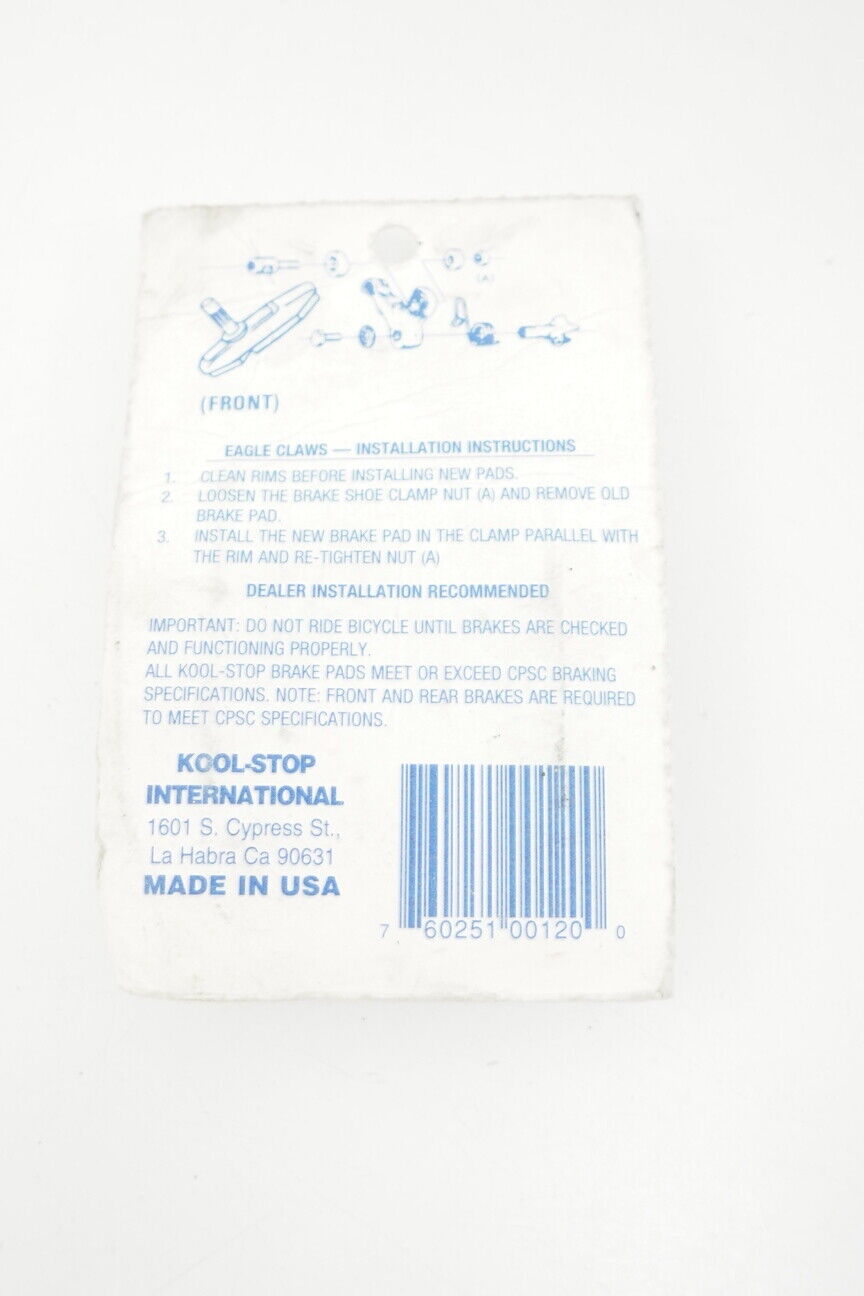 New! Vintage Kool-Stop Eagle Claw Cantilever Block Brake Pad Set (Black) - Fresh Stock Dated February 2026
