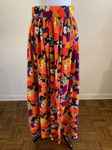 70s Handmade Hawaiian Barkcloth MAXI SKIRT Pop Art Daisy Boho Lounge Aloha VTG - Fresh Stock Dated February 2026