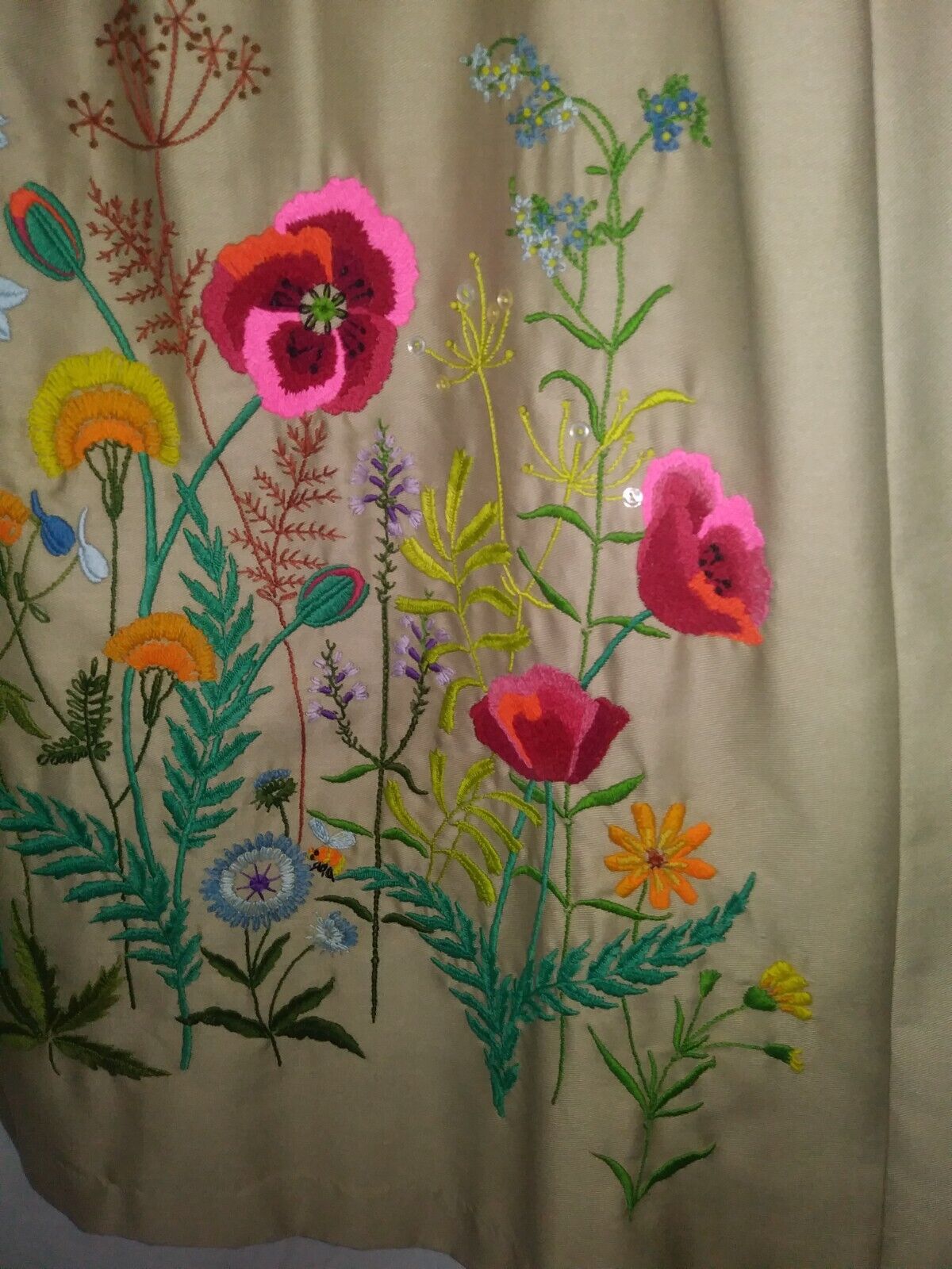 Vintage 70s XL Embroidered Colorful Crewel Flowers Boho Maxi Skirt~38