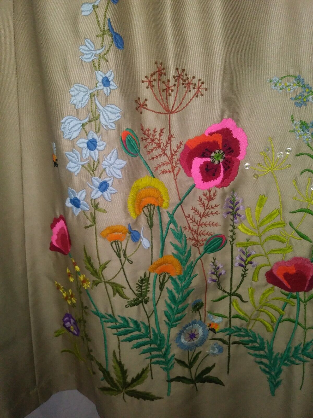 Vintage 70s XL Embroidered Colorful Crewel Flowers Boho Maxi Skirt~38