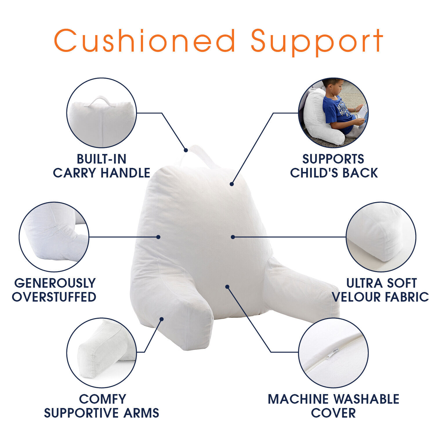 Kids Size TV & Reading Pillow - Comfortable Backrest Pillow with Arms - Fresh Stock Dated February 2026