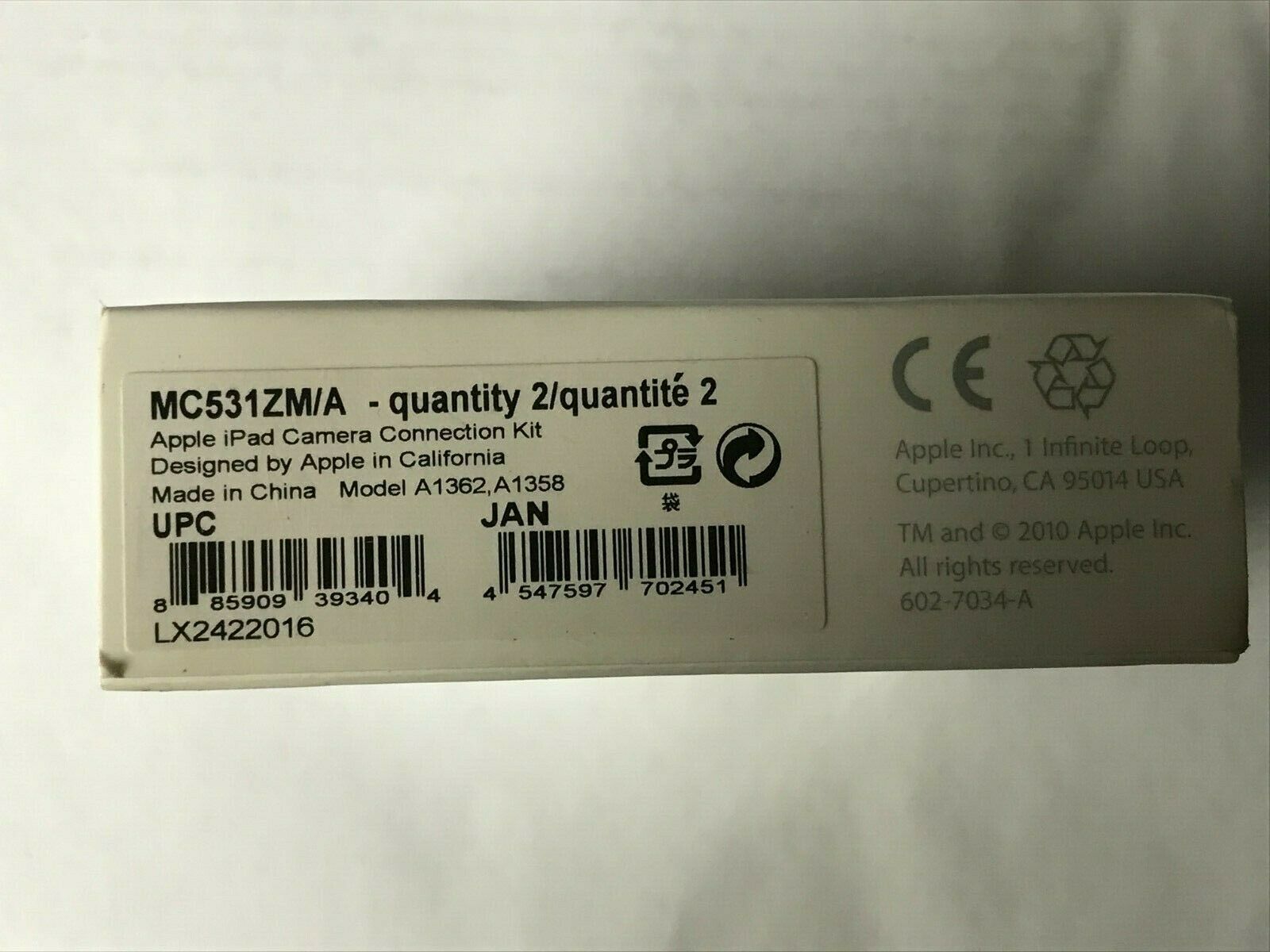 Original Apple iPad Camera Connection Kit 30-Pin  MC531ZM/A - A1358, A1362 NEW - Fresh Stock Dated February 2026