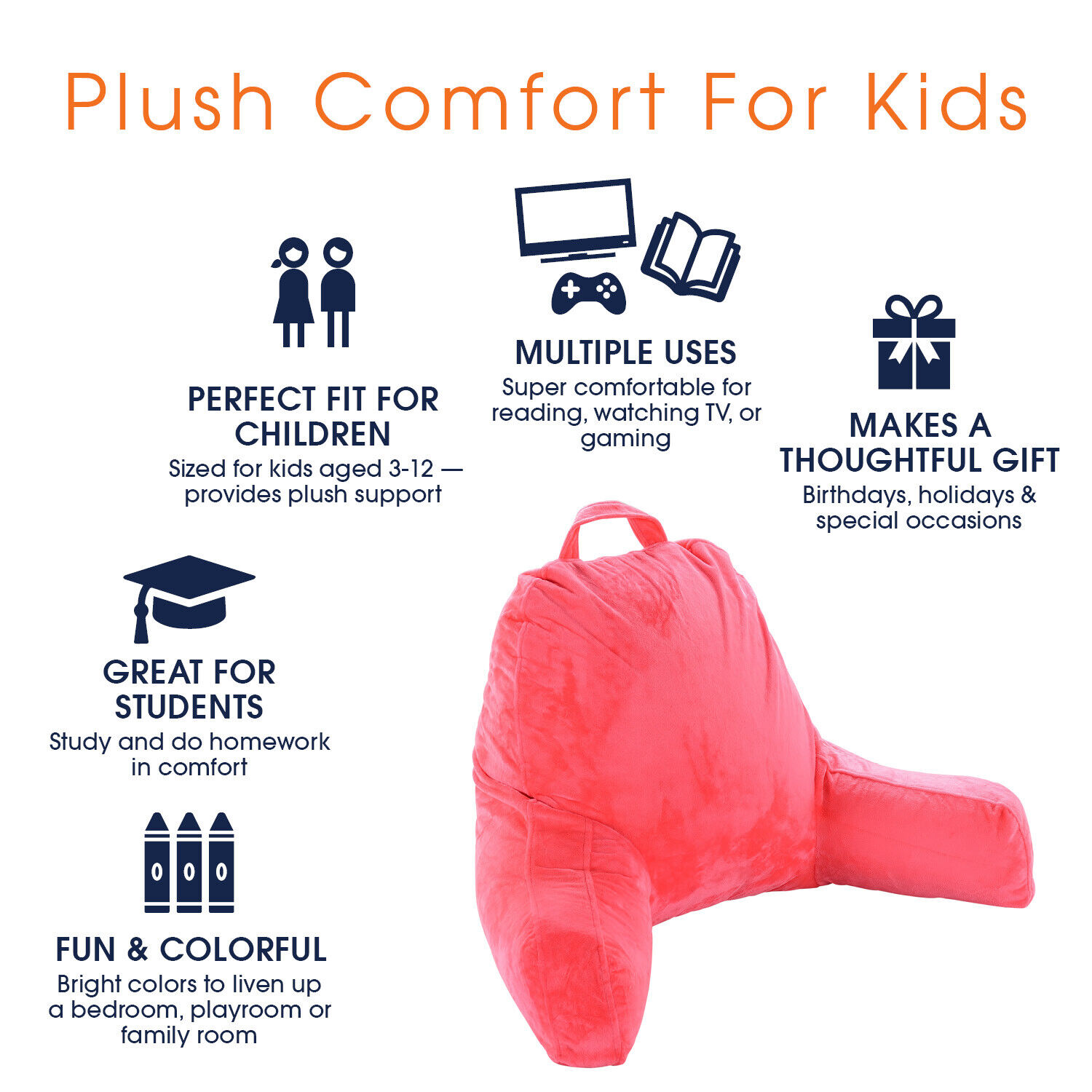 Kids Size TV & Reading Pillow - Comfortable Backrest Pillow with Arms - Fresh Stock Dated February 2026