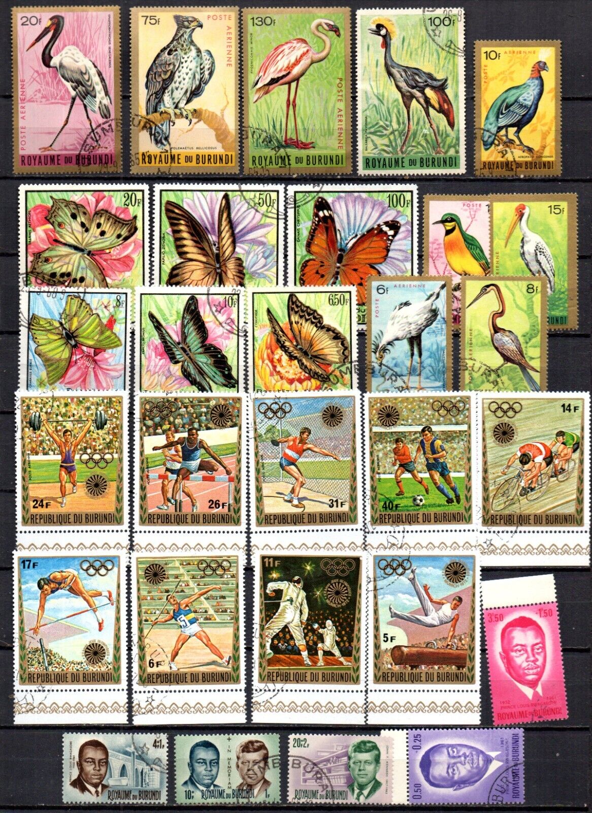 BURUNDI COLLECTION OF 61 DIFFERENT.  BUTTERFLIES, BIRDS, SPORTS, NATIVE DANCERS. - Fresh Stock Dated December 2025