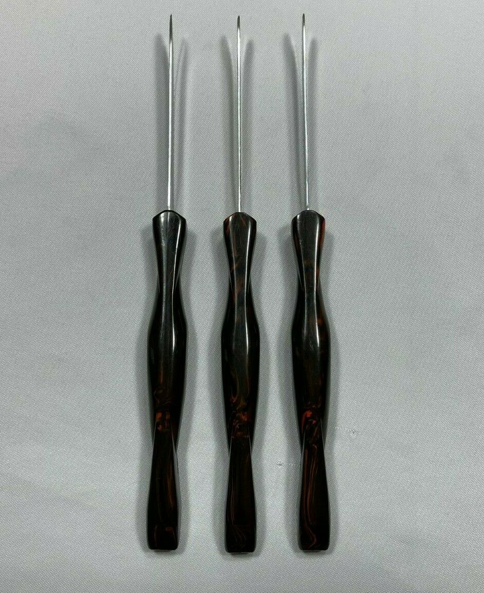 VTG Cutco Table Steak Knives set of 3 #1759 D82 Dark Brown Orange Marbling - Fresh Stock Dated December 2025